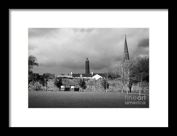 Former Framed Print featuring the photograph Former Castle And Bishops Palace And Workhouse Site With Cathedral And Round Tower Killala by Joe Fox