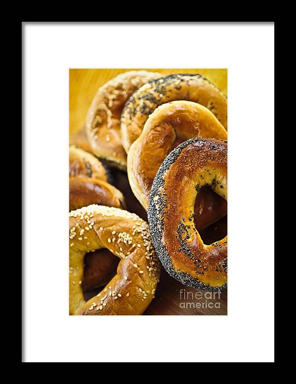 Bagel Framed Print featuring the photograph Fresh bagels by Elena Elisseeva