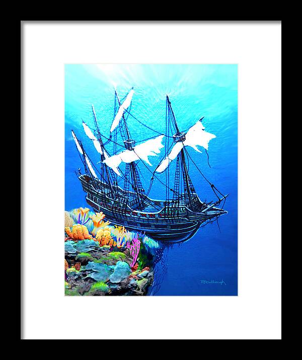 Duane Mccullough Framed Print featuring the painting Galleon on the Cliff filtered by Duane McCullough