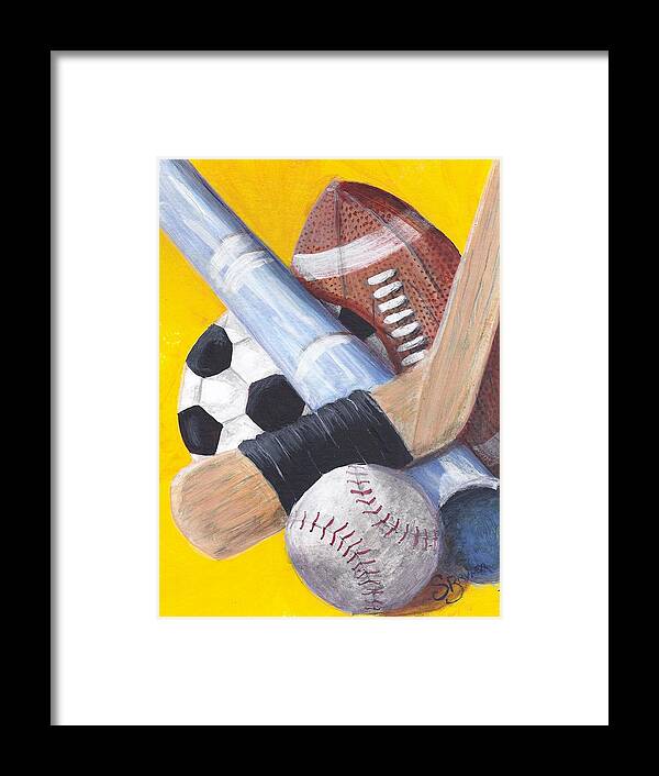 Football Framed Print featuring the painting Game On by Susan Bruner