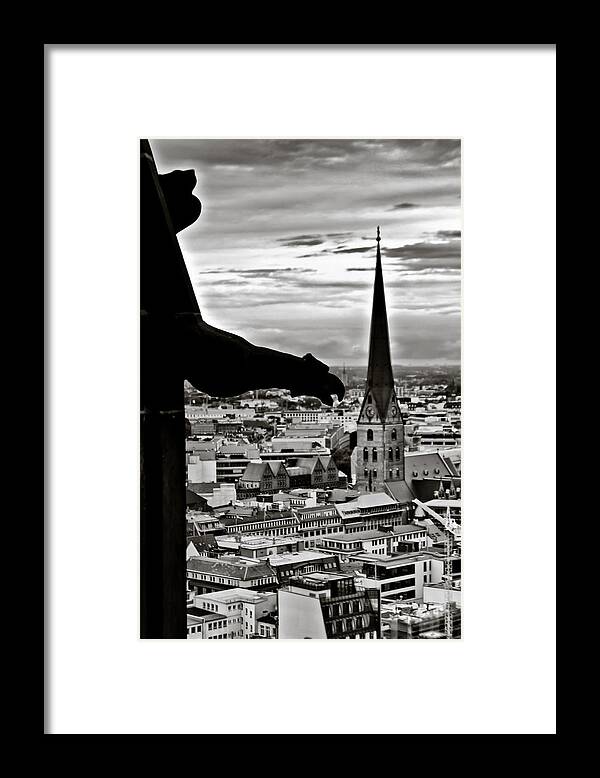 Hamburg Framed Print featuring the photograph Gargoyle over Hamburg by Edward Myers
