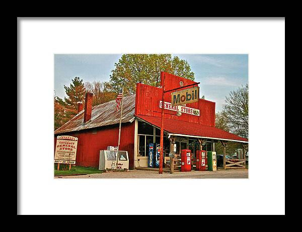 Old Mobil Station Framed Print featuring the digital art General Store by Mike Flake