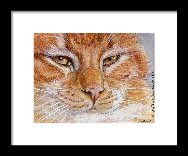 Chat Framed Print featuring the painting Ginger Cat by Svetlana Ledneva-Schukina