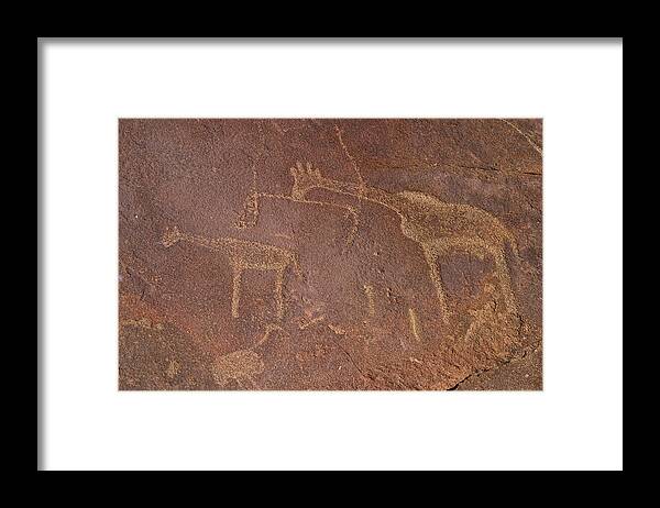 Petroglyph Framed Print featuring the photograph Giraffe Petroglyphs Namibia by David Kleinsasser