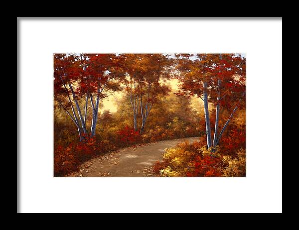 Autumn Landscape Framed Print featuring the painting Golden Birch by Diane Romanello