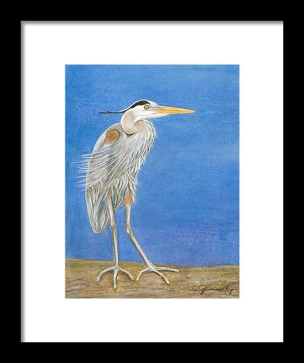 Great Blue Heron Framed Print featuring the painting Great Blue Heron Windy Day by Jeanne Juhos