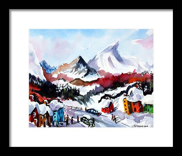 Skiing Snow Quebec Mountains Framed Print featuring the painting Great Snow Day by Wilfred McOstrich