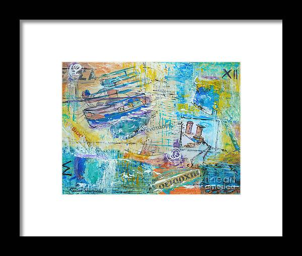 Greece Framed Print featuring the painting Greek Collage - Boats by Jackie Sherwood
