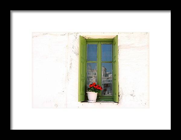 Greek Window Framed Print featuring the photograph Greek Window by Claude Taylor