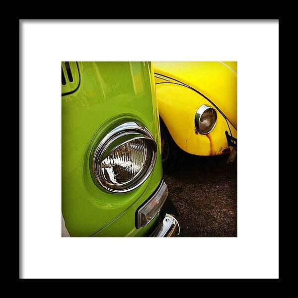 Instagram Framed Print featuring the photograph Green Bus, Yellow Bug :) by Jimmy Lindsay