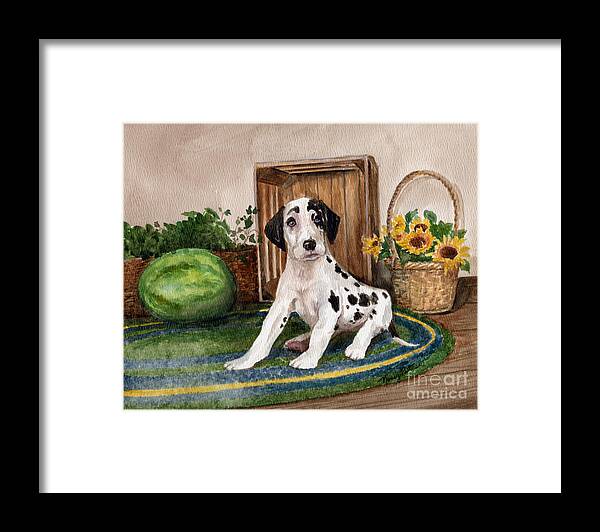 Great Dane Framed Print featuring the painting Growing Fast by Nancy Patterson