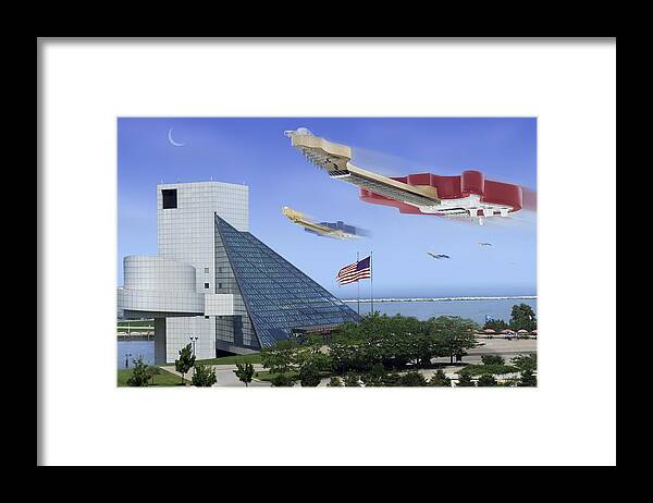Flying Guitars Framed Print featuring the photograph Guitar Wars At The Rock Hall by Mike McGlothlen