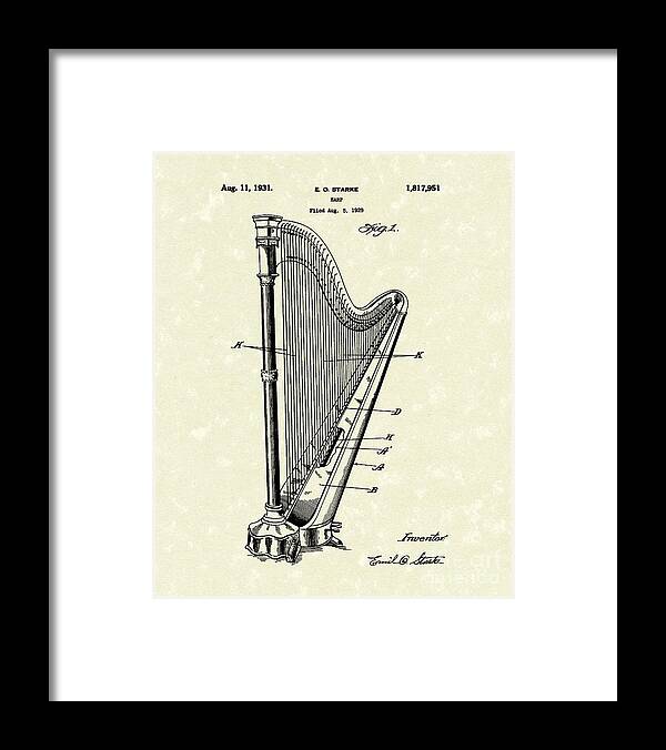 Starke Framed Print featuring the drawing Harp 1931 Patent Art by Prior Art Design