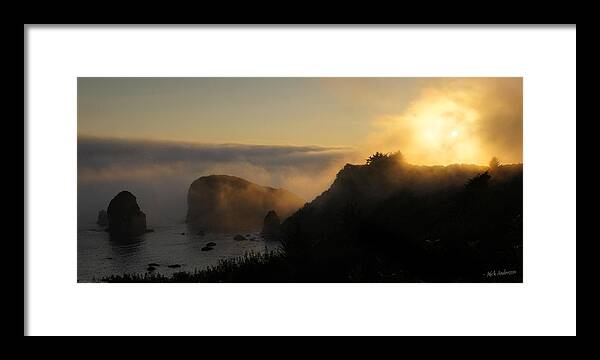 Panorama Framed Print featuring the photograph Harris Beach Sunset Panorama by Mick Anderson