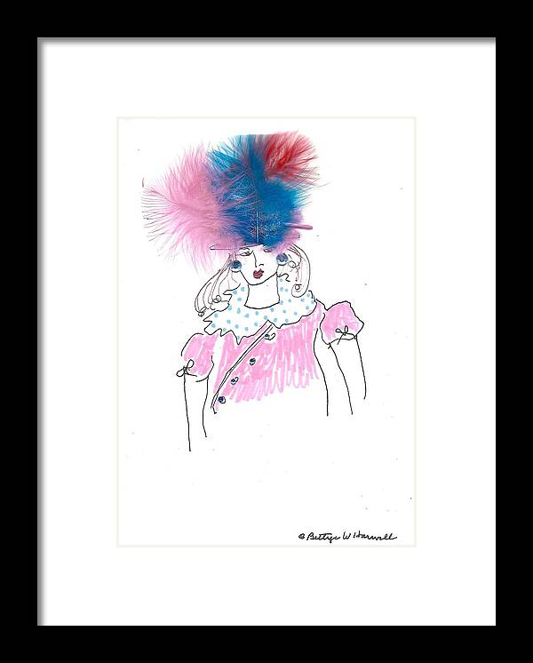  Bettye Harwell Drawings Framed Print featuring the drawing Hat Lady 2 by Bettye Harwell