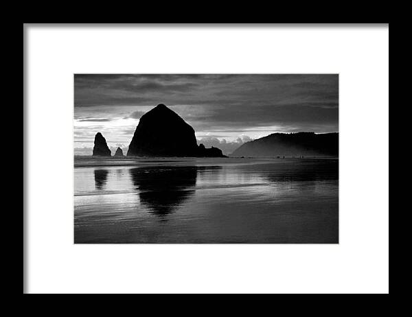 Beach Framed Print featuring the photograph Haystack Rock bw by Kami McKeon