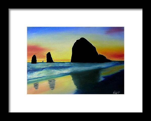 Oregon Coast Framed Print featuring the painting Haystack Shadows by Mary Gaines