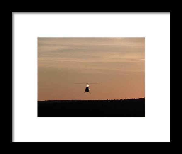 Helicopter Framed Print featuring the photograph Helicopter Flyover At Sunset by Kim Galluzzo Wozniak