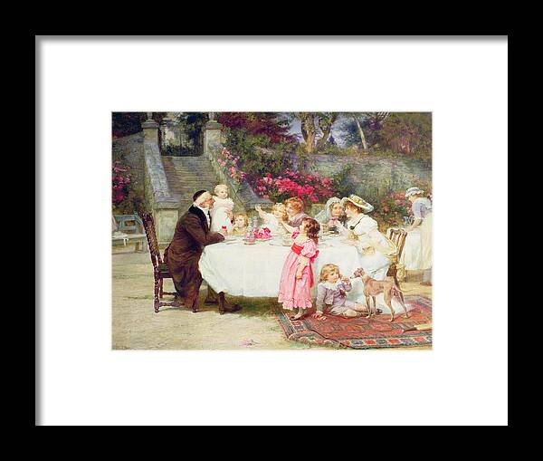 Quaint Framed Print featuring the painting His First Birthday by Frederick Morgan