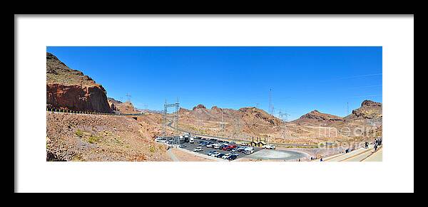 Lake Meade Framed Print featuring the photograph Visitors parking lot for Great Bridge at Hoover Dam by Dejan Jovanovic