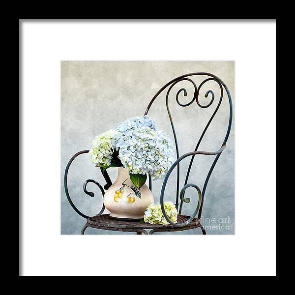 Hortensia Framed Print featuring the painting Hortensia Flowers by Nailia Schwarz