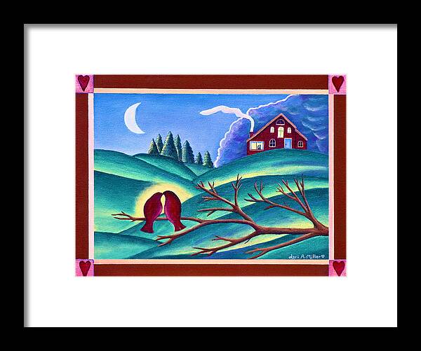 Love Birds. Couples Framed Print featuring the painting In Love by Lori Miller