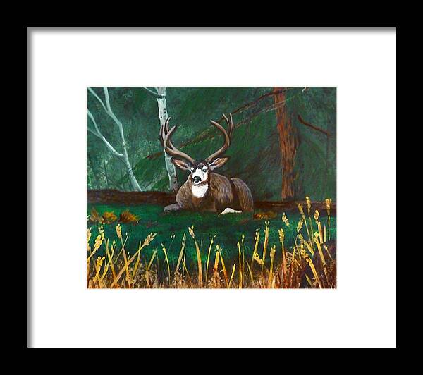 Deer Framed Print featuring the painting In the Woods by Jennifer Jeffris