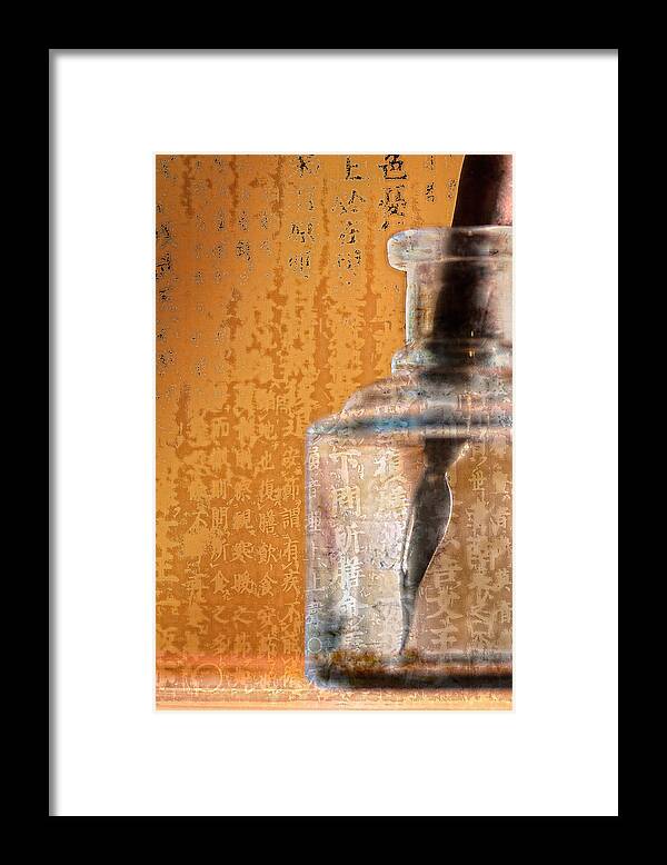 Ink Framed Print featuring the photograph Ink Bottle Calligraphy by Carol Leigh