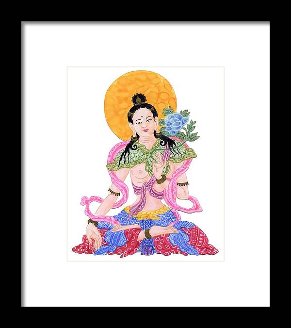 Buddha Framed Print featuring the drawing Ink White Tara by Suzan Sommers