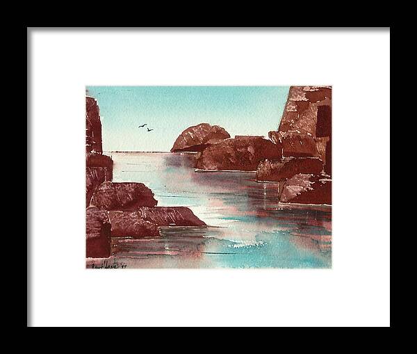 Rocks Framed Print featuring the painting Inlet by Frank SantAgata
