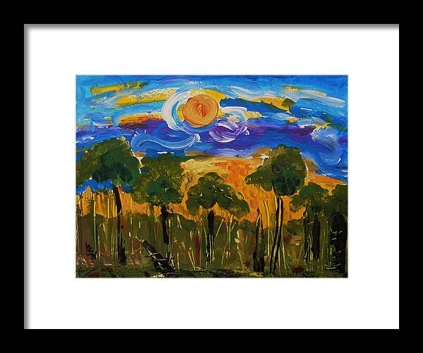 Sun Framed Print featuring the painting Intense Sky and Landscape by Mary Carol Williams