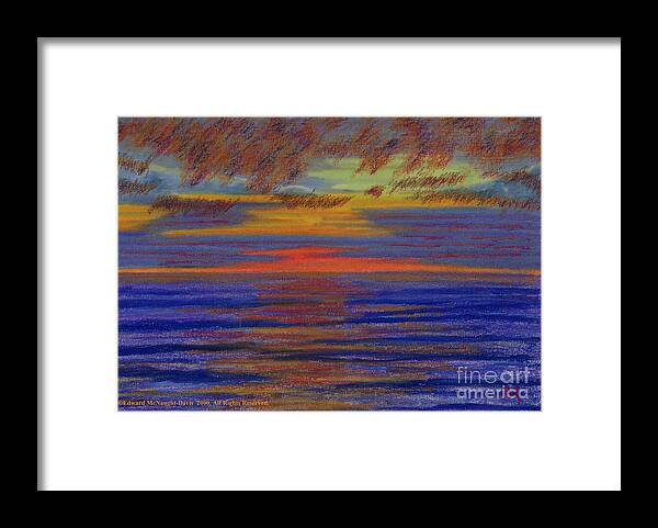 Irish Sea Framed Print featuring the pastel Irish Sea Sunset at Llanon Ceredigion Wales Art Landscape Painting by Edward McNaught-Davis