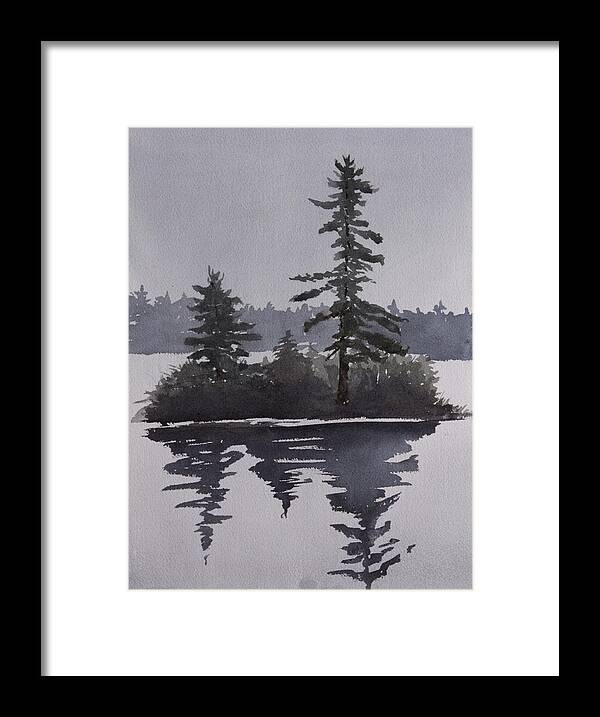 Island Framed Print featuring the painting Island Reflecting in a Lake by Debbie Homewood