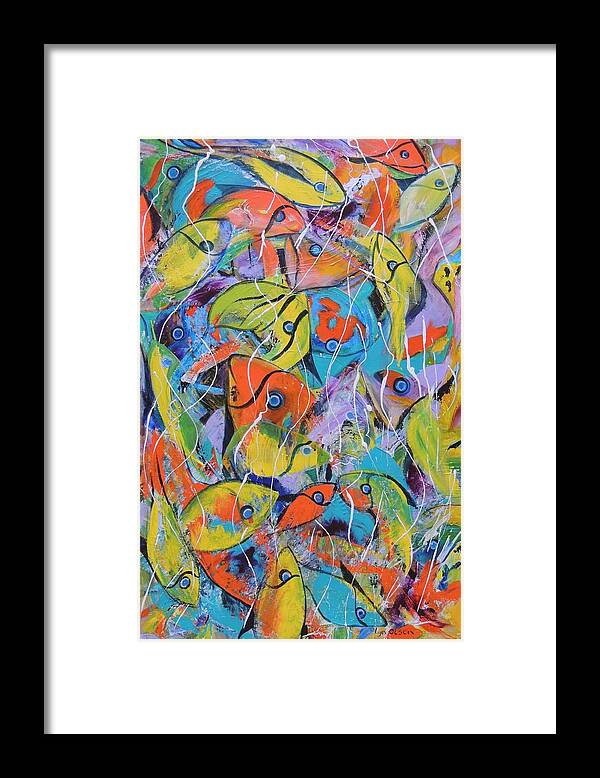 Fish Framed Print featuring the painting Its A Bit Crowded by Lyn Olsen