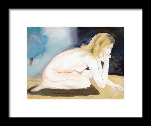 Nude Framed Print featuring the painting Jaime Pensive by Scott Cumming