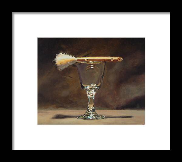Japanese Brush Wineglass Asian Hake Framed Print featuring the painting Japanese Brush and Wineglass by Jeffrey Hayes