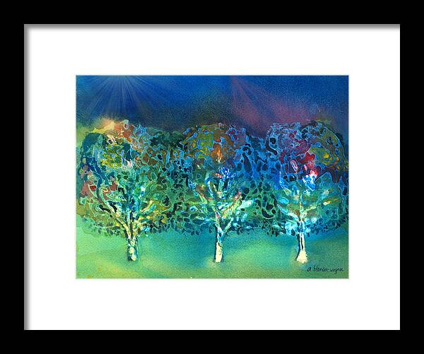 Tree Framed Print featuring the mixed media Jeweled Trees by Arline Wagner