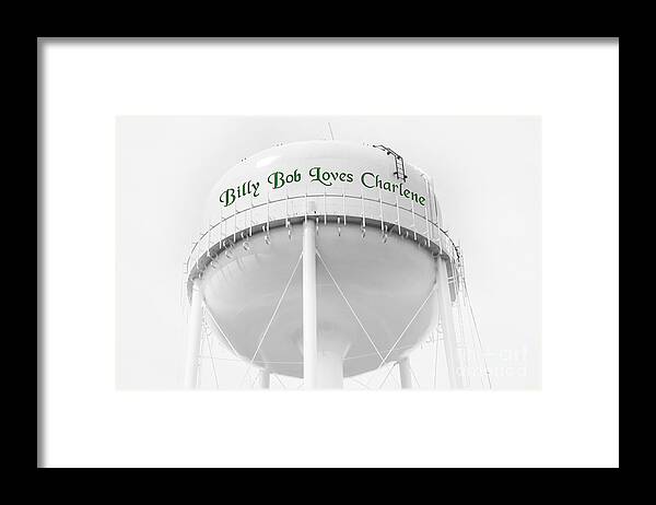 Water Tower. Billie Bob Loves Charlene Framed Print featuring the photograph John Deere Green by Andee Design