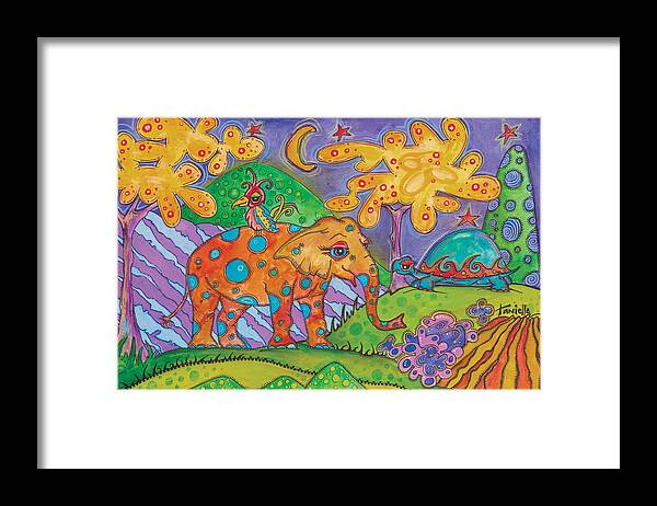 Whimsical Landscape Framed Print featuring the painting Jungle Friends by Tanielle Childers