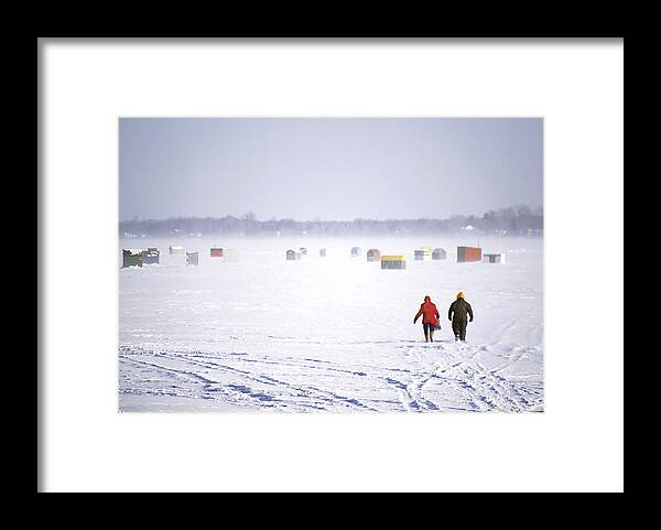 Barrie Framed Print featuring the photograph Kempenfelt ice huts by John Bartosik