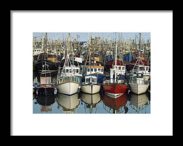 Flat Framed Print featuring the photograph Kilkeel, Co Down, Ireland Rows Of Boats by The Irish Image Collection 
