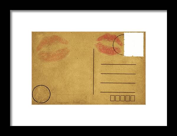 Address Framed Print featuring the photograph Kiss Lips On Postcard by Setsiri Silapasuwanchai