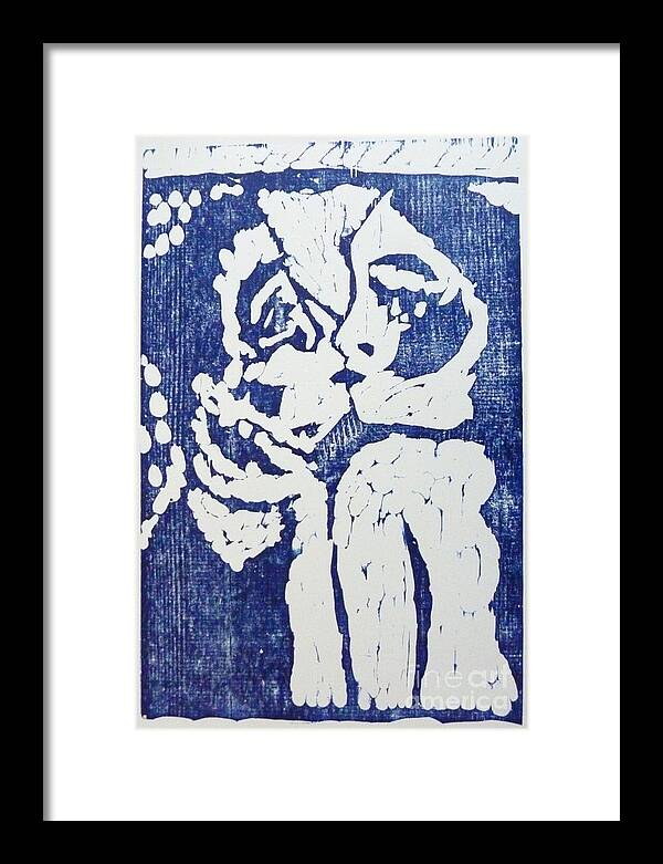 Woodcut Framed Print featuring the relief Kiss by Preston -