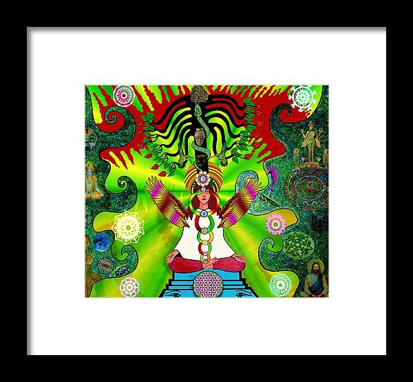 Kundalini Framed Print featuring the mixed media Kundalini Rising and the Tree of Twelve Fruits by Myztico Campo