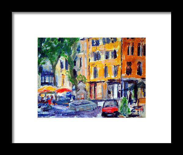 France Framed Print featuring the painting la place Cotignac by Jackie Sherwood
