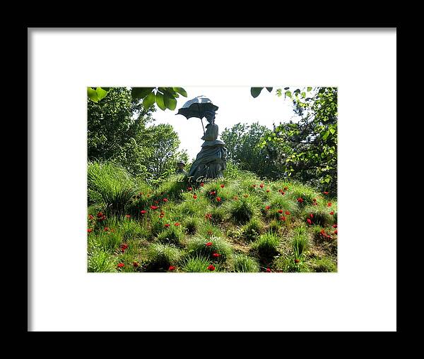 Lady Amidst Red Flowers Framed Print featuring the photograph Lady with Umbrella by Sonali Gangane