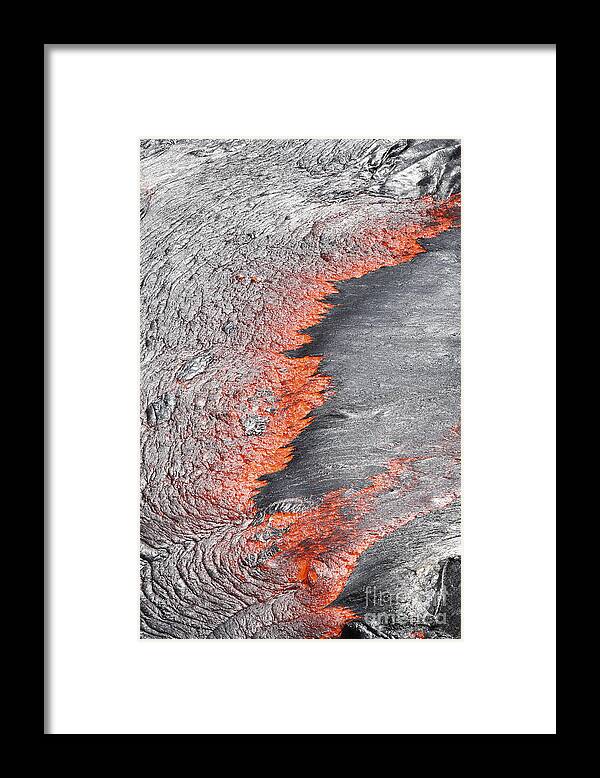 Volcanic Activity Framed Print featuring the photograph Lava Flowing From Under Crust Of Lava by Richard Roscoe