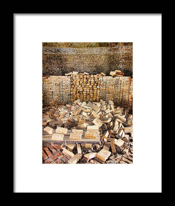 Antique Framed Print featuring the photograph Left Over Brick in Antique Brick Kiln by Kathy Clark