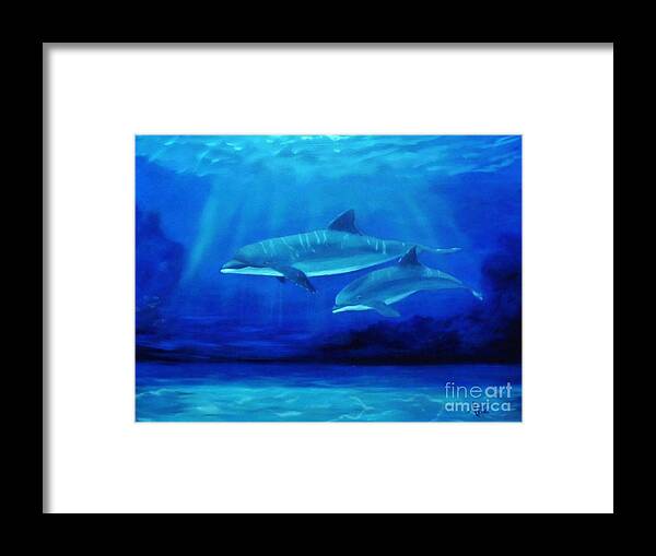 Dolphins Framed Print featuring the painting Let The Sun Shine In by Peggy Miller