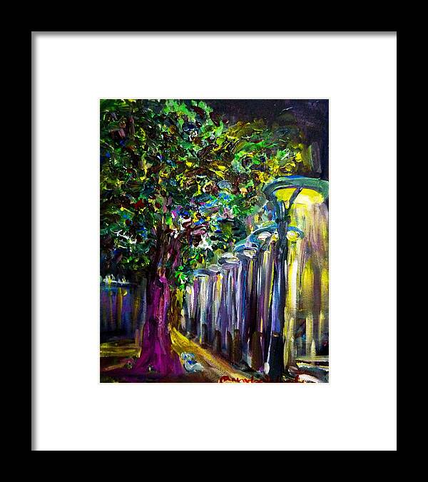 Landscapes Framed Print featuring the painting Light on the street by Wanvisa Klawklean
